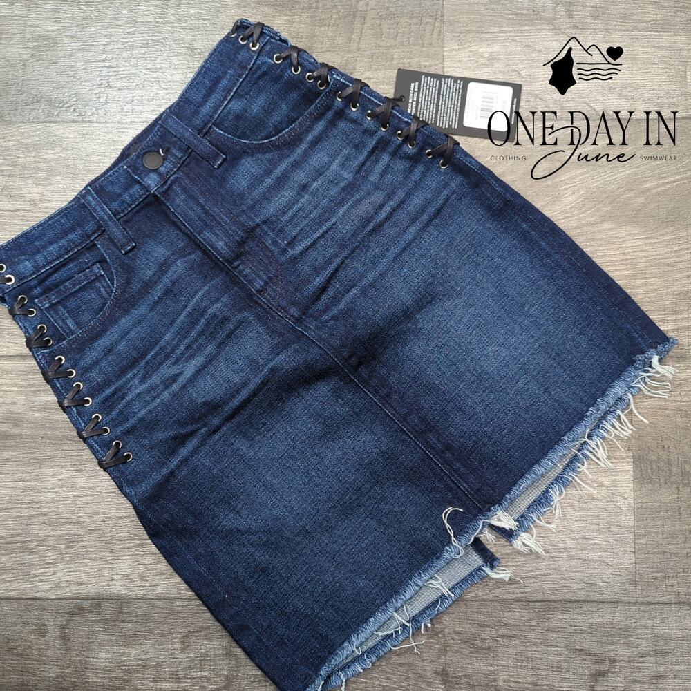 Hudson Lulu Denim Mini Skirt Nightfall Lace Up Raw Hem NWT Size 00 (24)